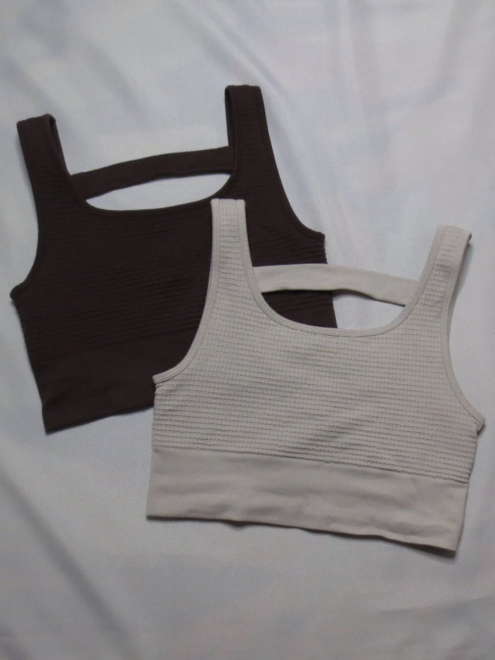 2pc LOT YOGALICIOUS womens MELANIE SPORTS BRA brown WAFFLE seamless TOP SIZE L